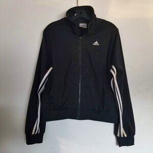 Adidas Black White 3-Stripe Zip Up Long Sleeve Track Jacket Size Medium